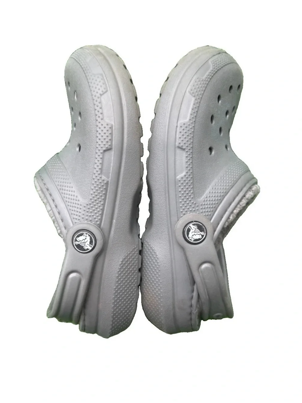 CROCS Kids Size J2 Fleece Lined Clogs - Solid Gray Casual Sandal Shoe
